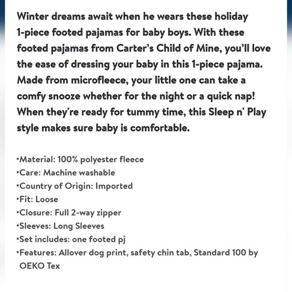 Carter's Child of Mine Baby and Toddler Holiday One-Piece Pajamas 0-3m - Picture 5 of 5